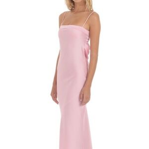 Satin Open Back Maxi Dress in Pink